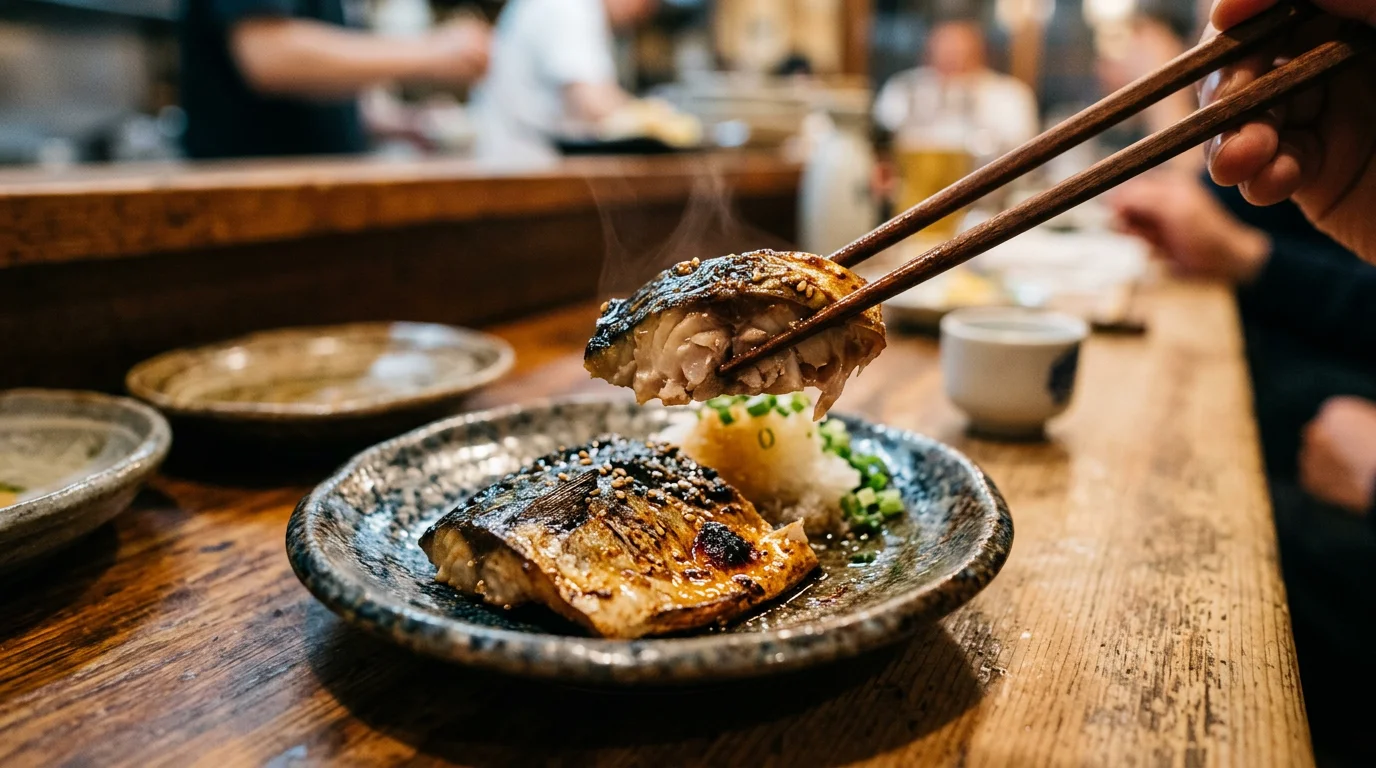炭火で焼き目を付けた魚の切り身を皿に盛り付けた料理